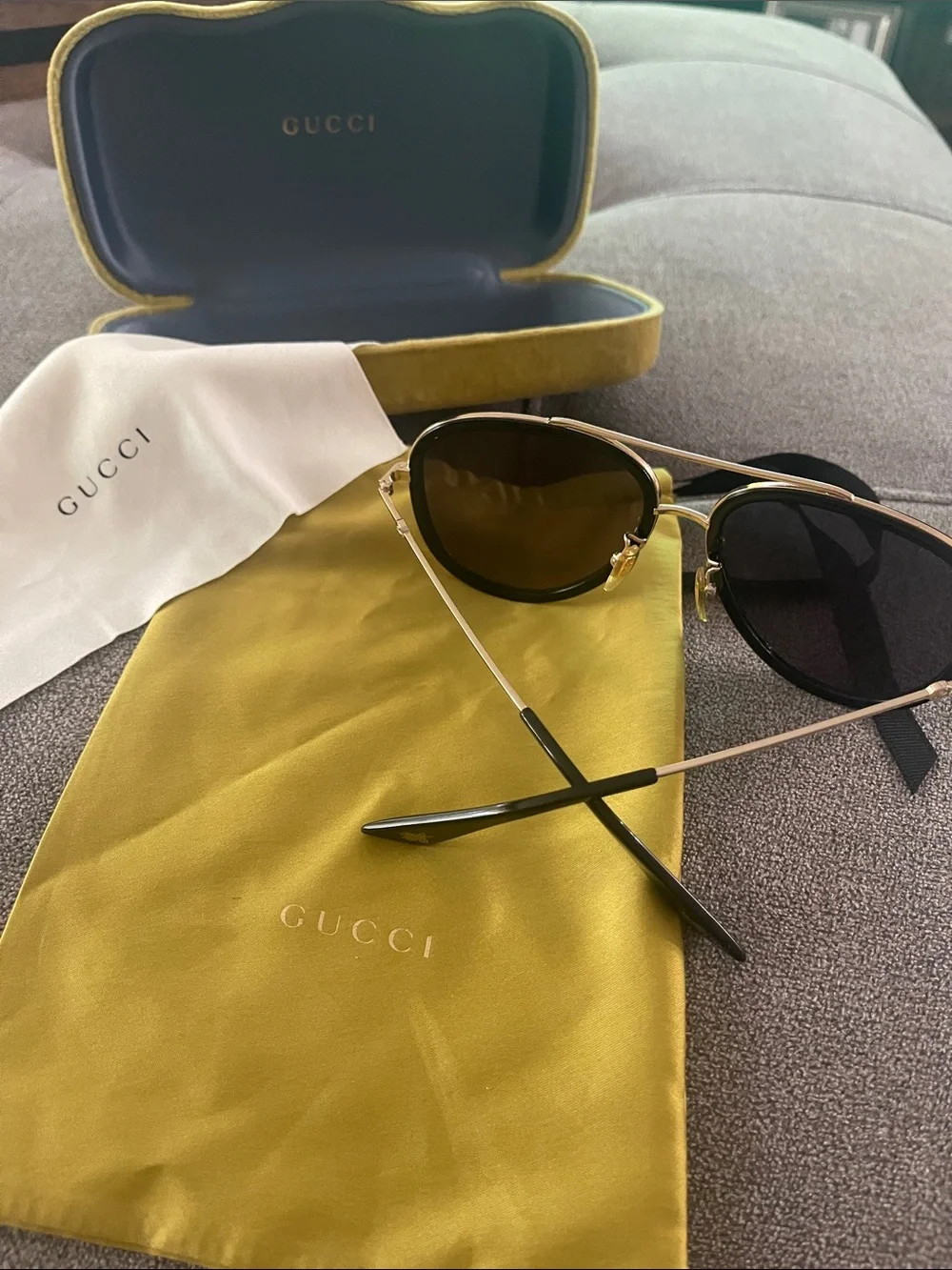Gucci Women’s Black & Gold Aviator Sunglasses